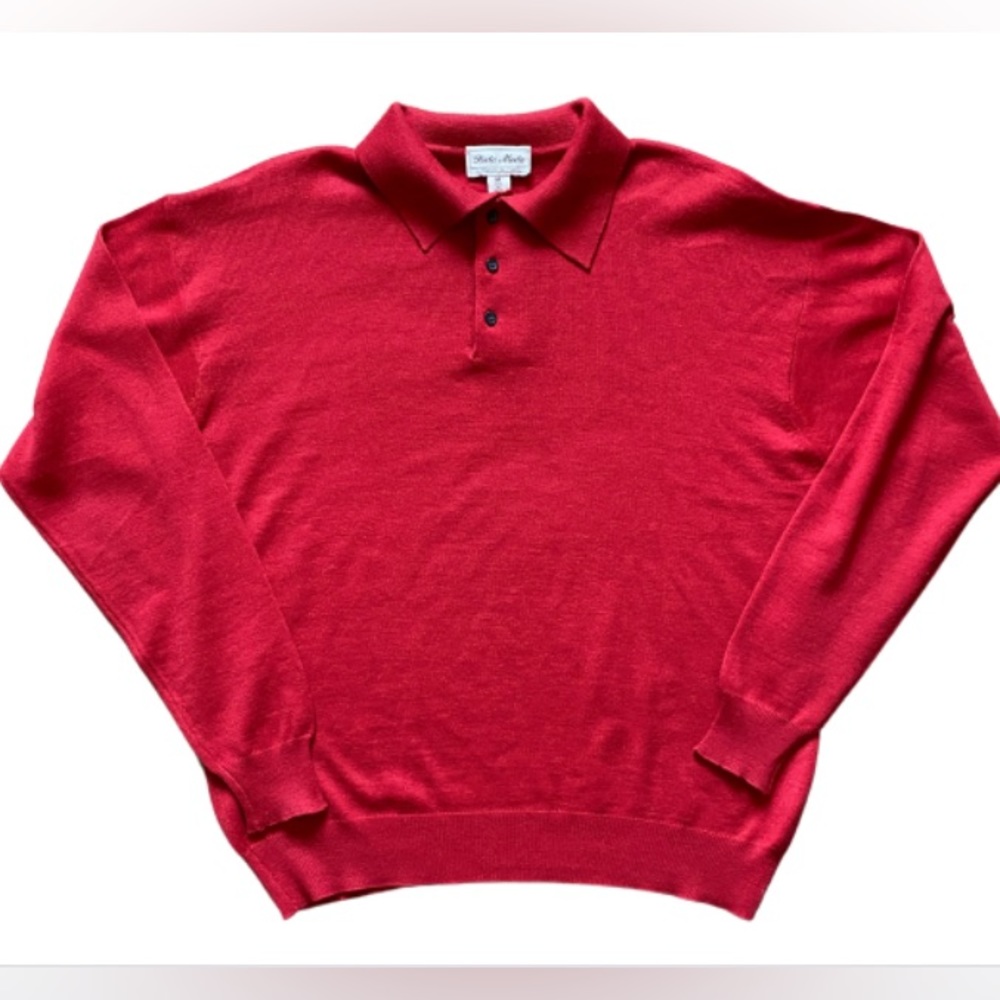 POETA MODA Casual 1/4 Button Up Red Long Sleeve Wool & Acrylic Sweater Size M